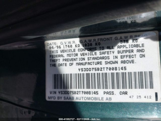1996 SAAB 900 YS3DD75B2T7008145 Photo 8
