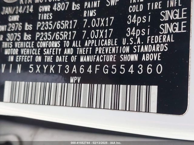5XYKT3A64FG554360 KIA SORENTO LX