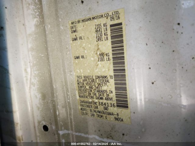 1N4AA6AP2HC384136 Nissan Maxima 3.5 Platinum