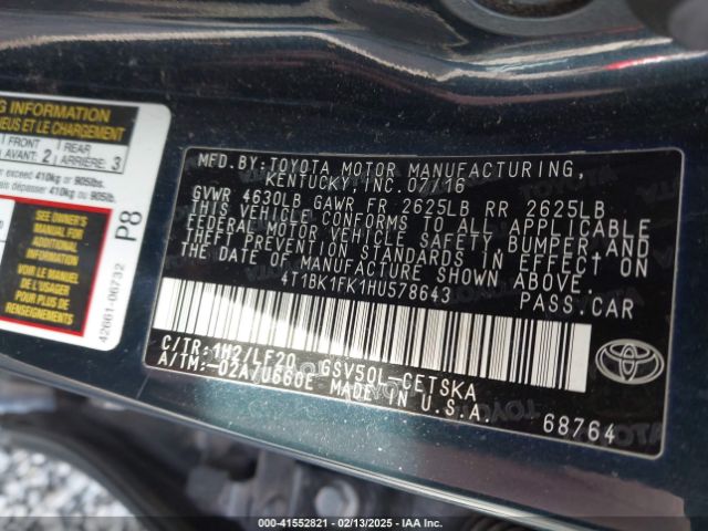 4T1BK1FK1HU578643 Toyota Camry Xse V6