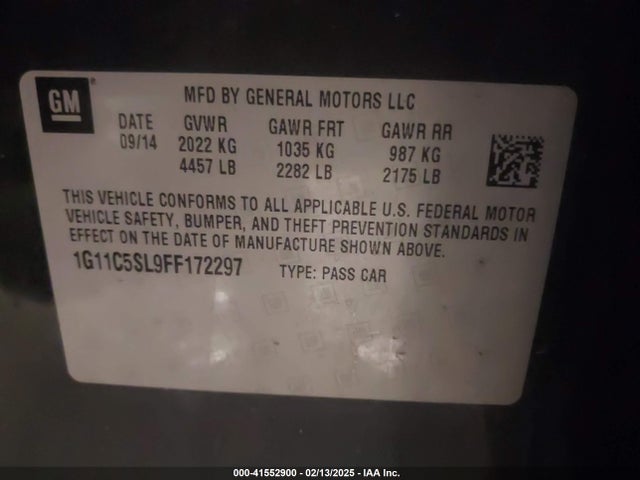 Chevrolet MALIBU 1LT 2015 1G11C5SL9FF172297 Image 9
