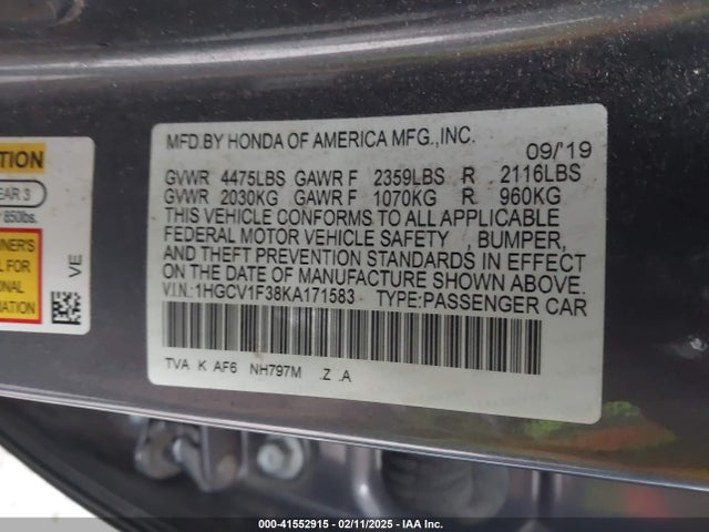 1HGCV1F38KA171583 Honda Accord Sport