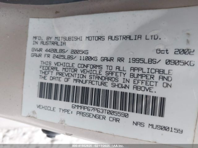 2003 MITSUBISHI DIAMANTE 6MMAP67P63T005590 Photo 8