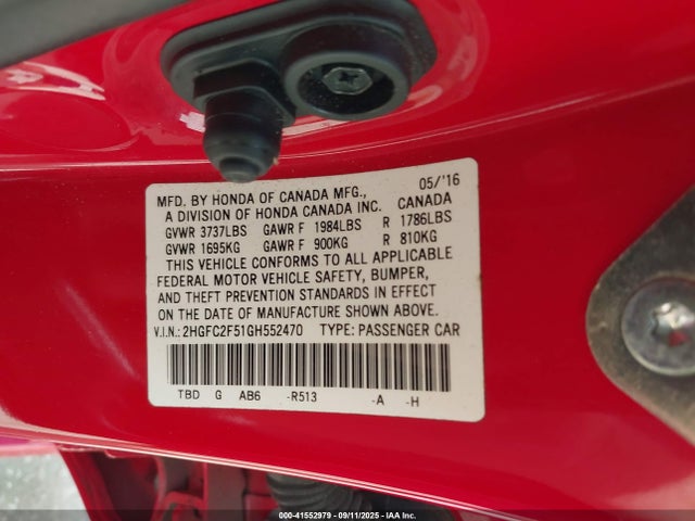 Honda Civic Lx 2016 2HGFC2F51GH552470 Image 9