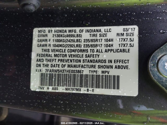 Honda CR-V LX 2017 7FARW5H37HE003867 Image 9