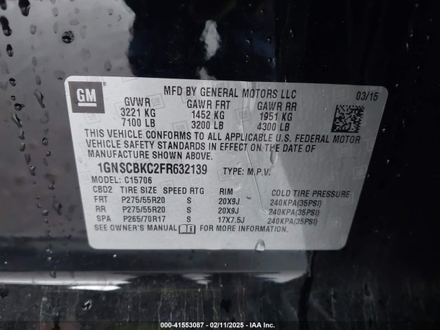 1GNSCBKC2FR632139 Chevrolet Tahoe Lt