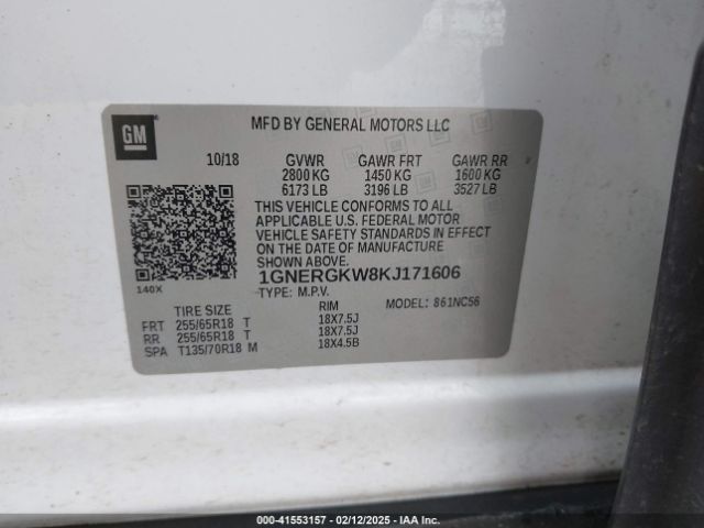 1GNERGKW8KJ171606 Chevrolet Traverse 1lt