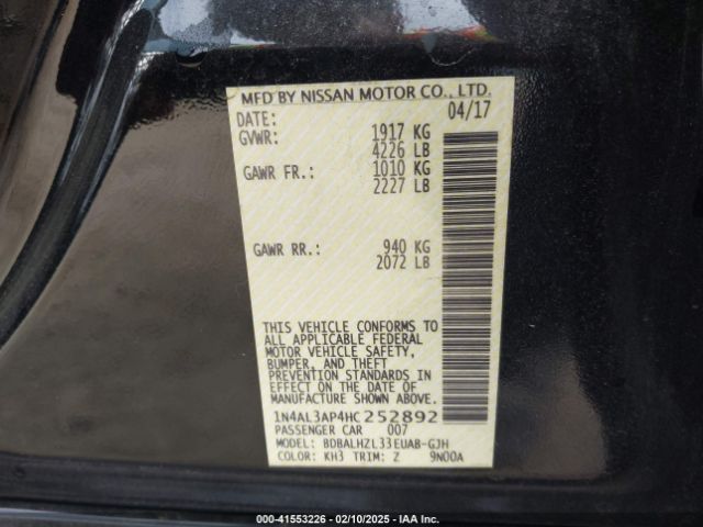 1N4AL3AP4HC252892 Nissan Altima 2.5 Sr