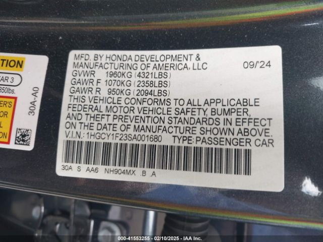 1HGCY1F23SA001680 Honda ACCORD LX