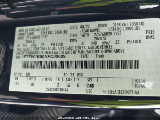 1FTFW1E50NFC00609 Ford F-150 Xl