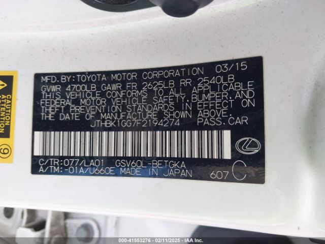 JTHBK1GG7F2194274 Lexus ES 350