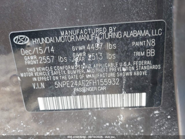 5NPE24AF2FH155932 Hyundai SONATA SE