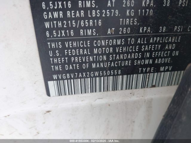 WVGBV7AX2GW550558 Volkswagen TIGUAN S