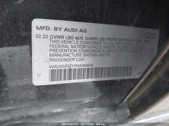 WAUHUDGYXNA059940 Audi A3 Premium Plus 40 Tfsi Quattro S Tronic