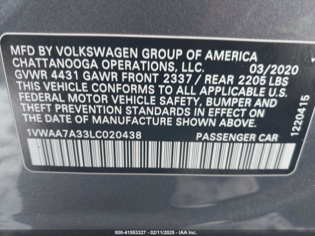 1VWAA7A33LC020438 Volkswagen Passat 2.0t S