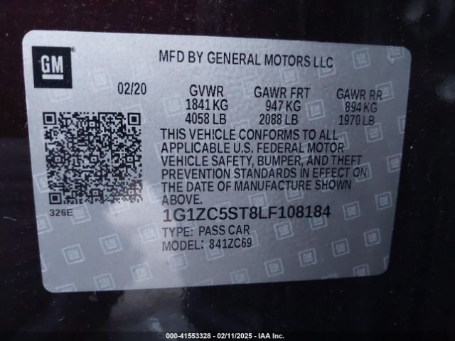 1G1ZC5ST8LF108184 Chevrolet Malibu Fwd 1fl