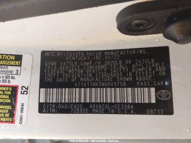 4T1S11AK2NU049756 Toyota CAMRY SE