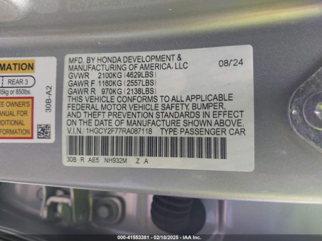 1HGCY2F77RA087118 Honda Accord Hybrid Sport-l