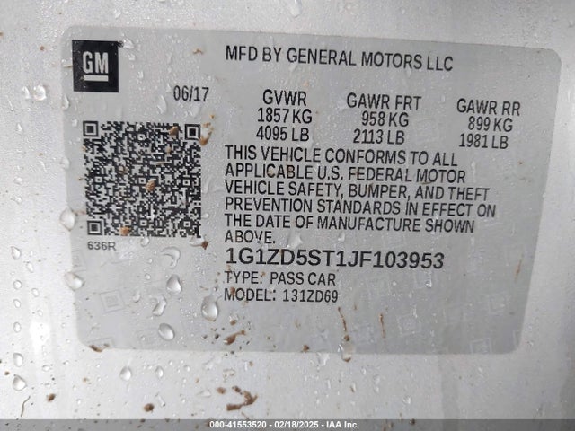 1G1ZD5ST1JF103953 Chevrolet MALIBU LT