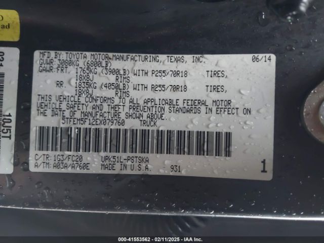 5TFEM5F12EX079760 Toyota Tundra Sr5 4.6l V8