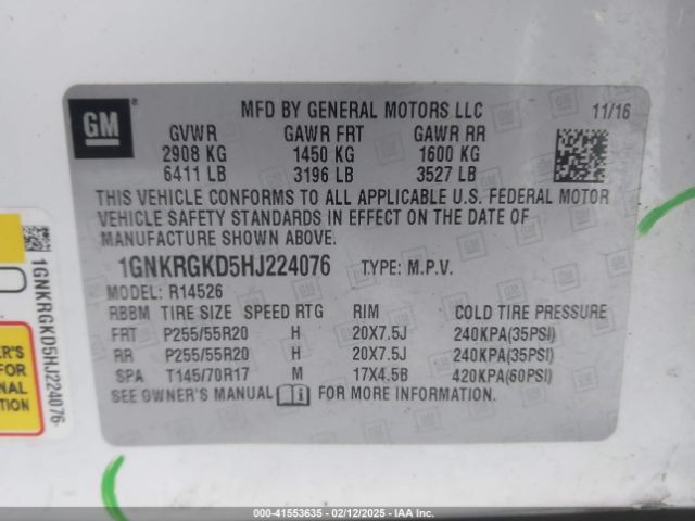 1GNKRGKD5HJ224076 Chevrolet Traverse 1lt