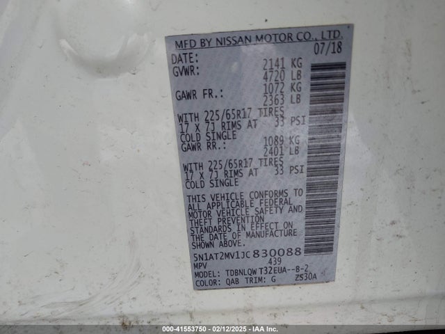5N1AT2MV1JC830088 Nissan ROGUE SV