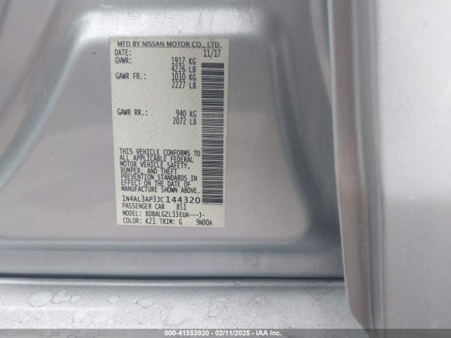 1N4AL3AP3JC144320 Nissan Altima 2.5 S
