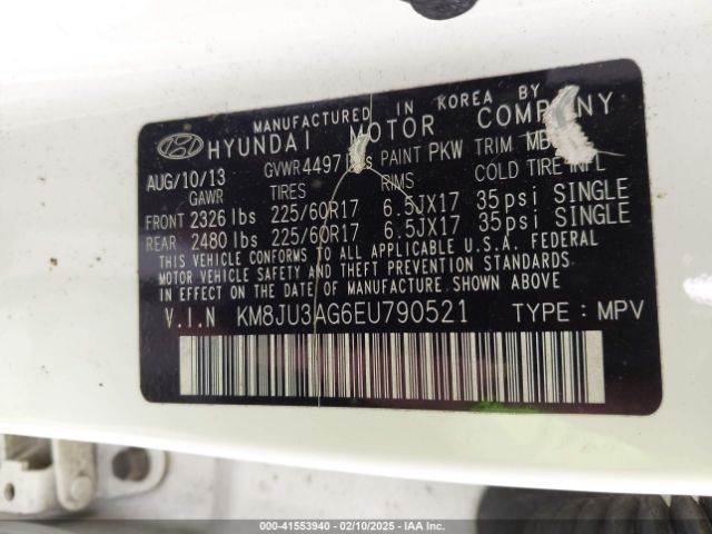 KM8JU3AG6EU790521 Hyundai TUCSON SE