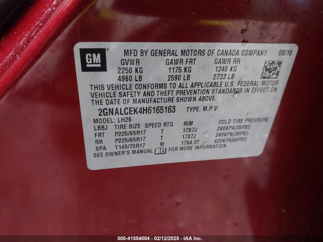 Chevrolet EQUINOX LT 2017 2GNALCEK4H6165163 Image 9