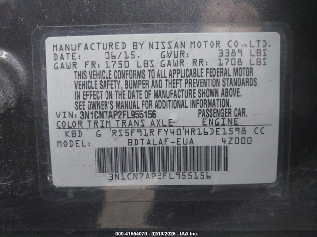 Nissan Versa 1.6 S 2015 3N1CN7AP2FL955156 Image 9