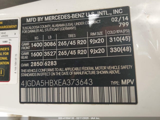 4JGDA5HBXEA373643 Mercedes-Benz Ml 350 4matic