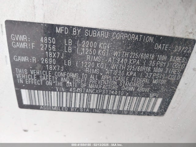 4S4BTANCXP3114410 Subaru na, u5