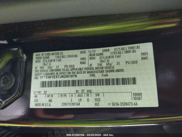 1FTEW1E57JKD01076 Ford F-150 Xlt