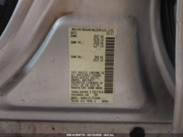 1N4AL3APXHC230704 Nissan Altima 2.5 Sv