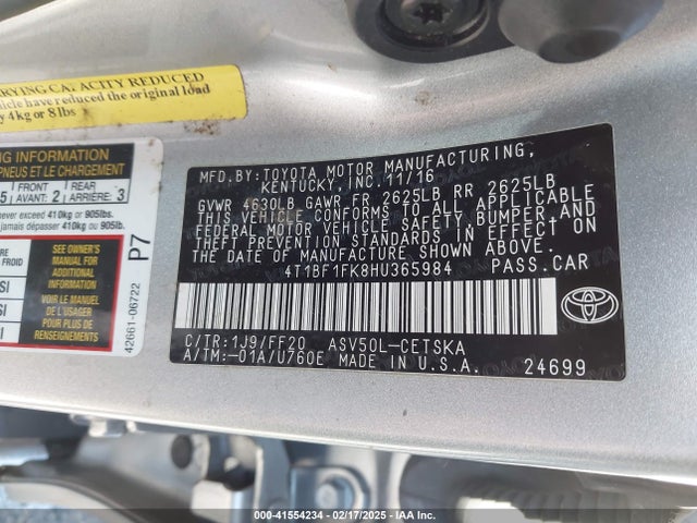 Toyota CAMRY SE 2017 4T1BF1FK8HU365984 Image 9