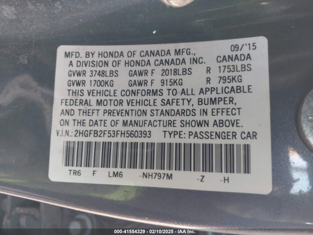 Honda Civic Lx 2015 2HGFB2F53FH560393 Image 9