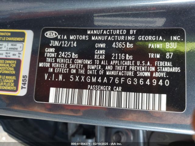 5XXGM4A76FG364940 KIA Optima Lx