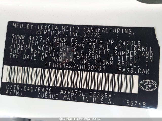 4T1G11AKXNU659281 Toyota CAMRY SE