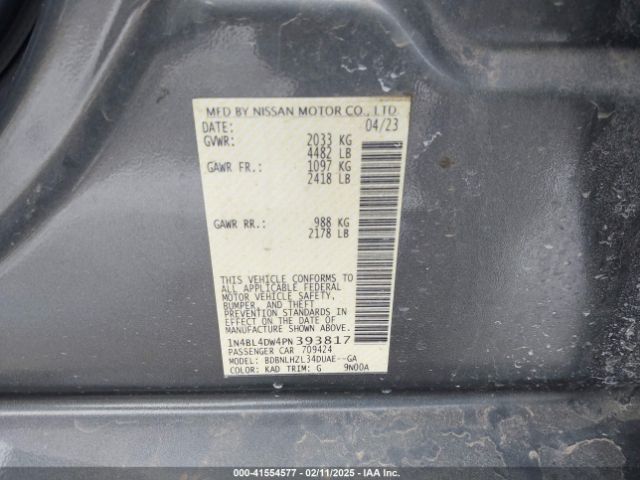 1N4BL4DW4PN393817 Nissan Altima Sv Intelligent Awd