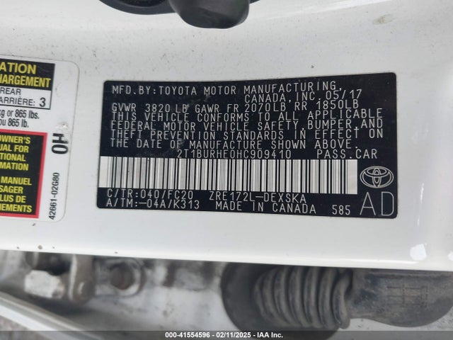 2T1BURHE0HC909410 Toyota COROLLA SE