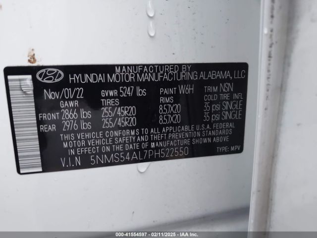 5NMS54AL7PH522550 Hyundai Santa Fe Calligraphy