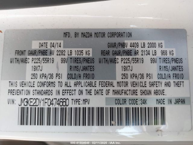 JM3KE2DY1F0474660 Mazda Cx-5 Grand Touring