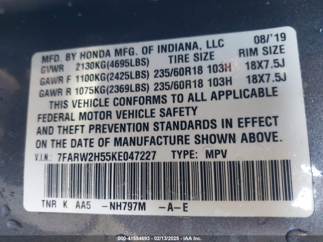 Honda CR-V EX 2019 7FARW2H55KE047227 Image 9