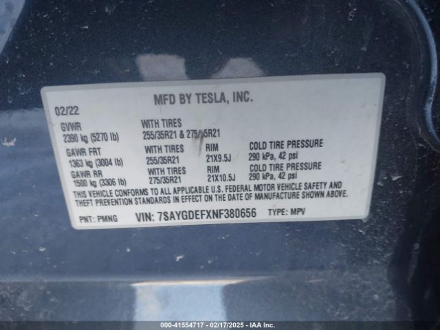 7SAYGDEFXNF380656 Tesla Model Y Performance Dual Motor All-wheel Drive