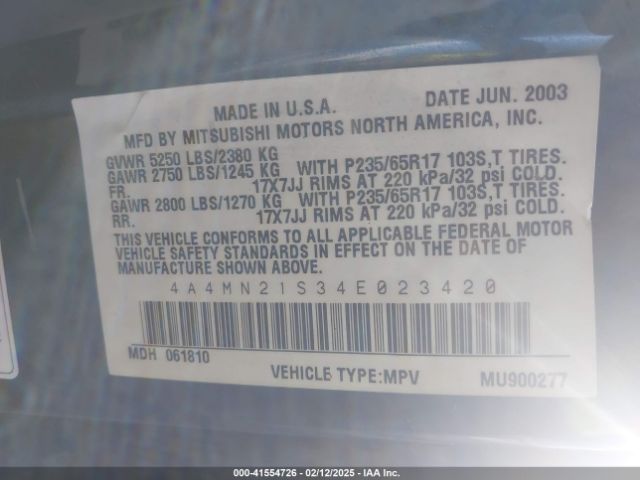 2004 MITSUBISHI ENDEAVOR 4A4MN21S34E023420 Photo 8