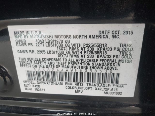 4A4AP4AW0FE058530 Mitsubishi Outlander Sport Gt