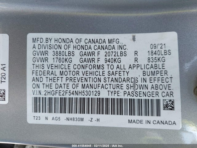 Honda Civic Sport 2022 2HGFE2F54NH530129 Image 9