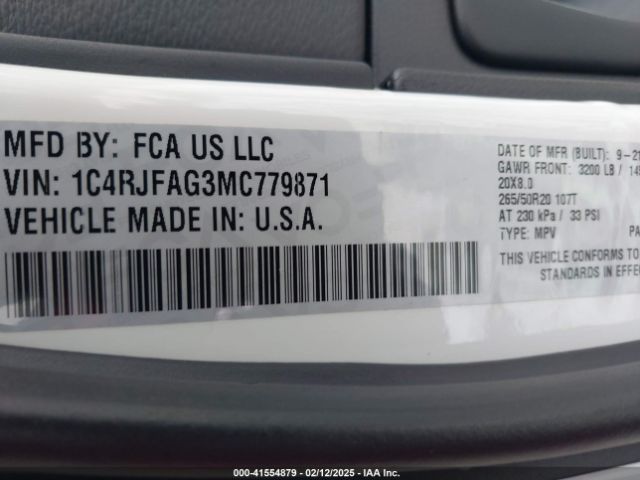 1C4RJFAG3MC779871 Jeep Grand Cherokee Laredo X 4x4