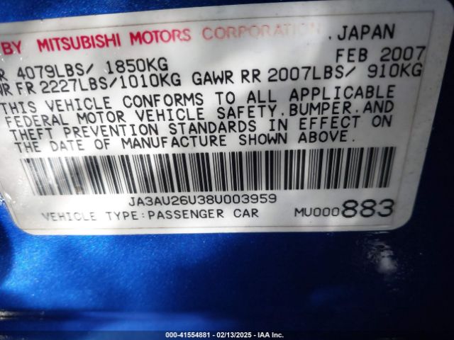 2008 MITSUBISHI LANCER JA3AU26U38U003959 Photo 8