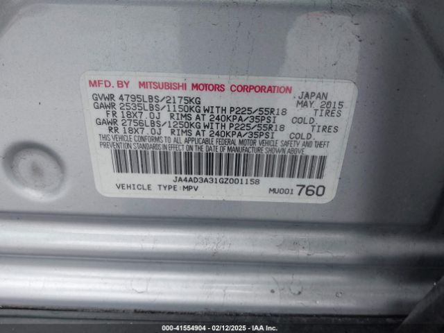 JA4AD3A31GZ001158 Mitsubishi Outlander Se
